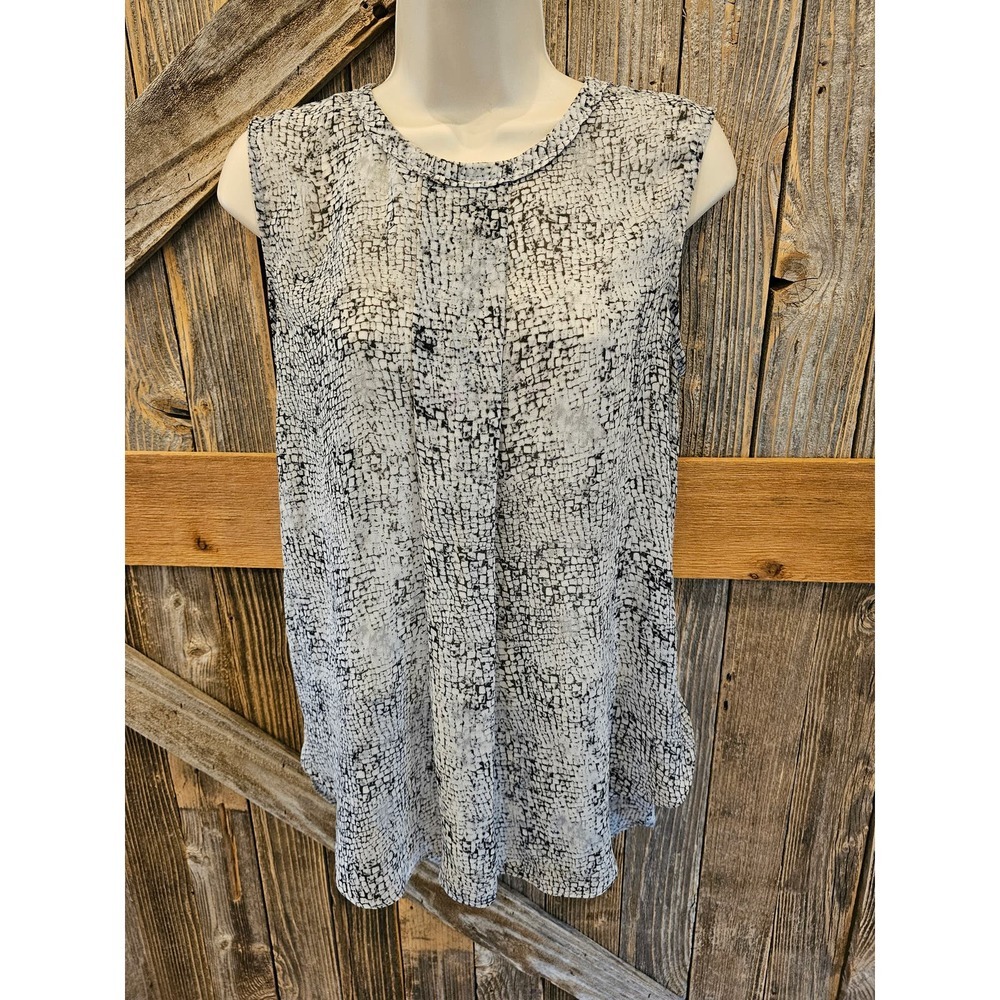 Vince Camuto semi Sheer snake skin sleevless summer blouse career casual M ^